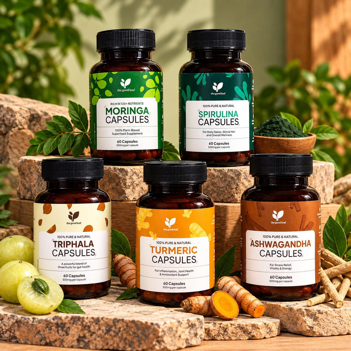 Moringa + Spirulina + Triphala + Turmeric + Ashwagandha